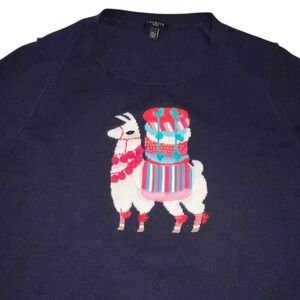 Talbots Llama Embellished Crewneck 3/4 Slv Sweater Womens Size XL Petite Preppy